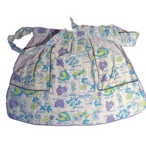 Womens Vintage Kitchen 1/2 Apron 1950s Lilac/Purple Trim Butterfly Fruits Candy